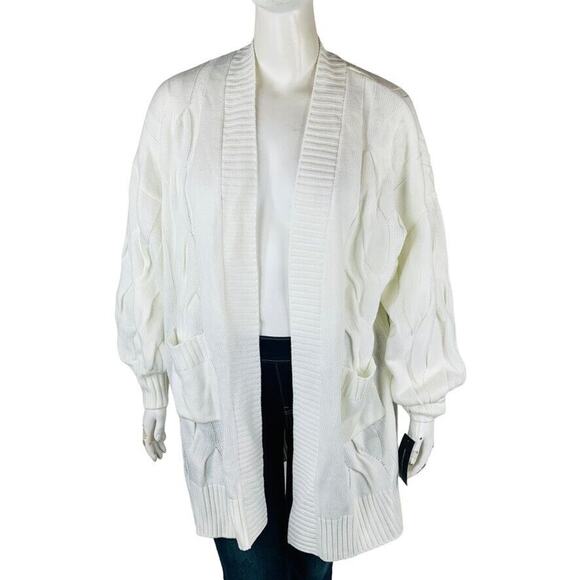 Danielle Bernstein Womans Sz Large Oversized Cardigan Khaki Cable Knit Open New - Picture 1 of 7